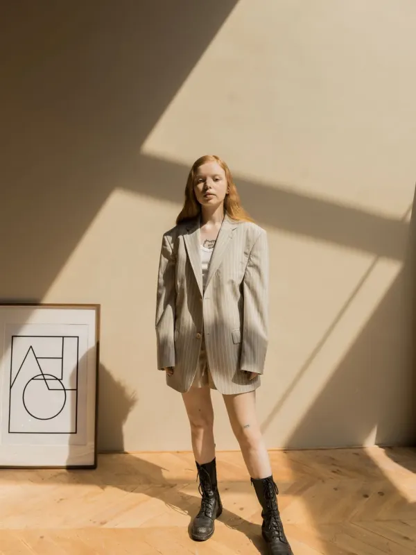 Bej Oversize Blazer Ceket