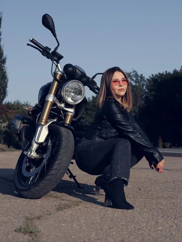 Siyah Suni Deri Biker Ceket